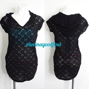 Jordan Taylor Black Lace Hooded Coverup EUC sz M